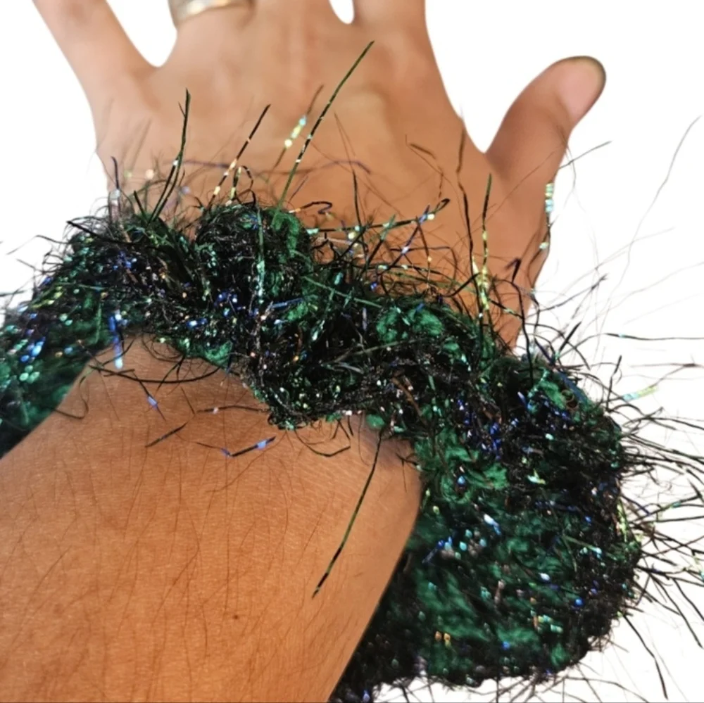 Handcrafted Whimsical Peacock Scrunchie  Mermaid-Inspired Crochet Hair Accessory